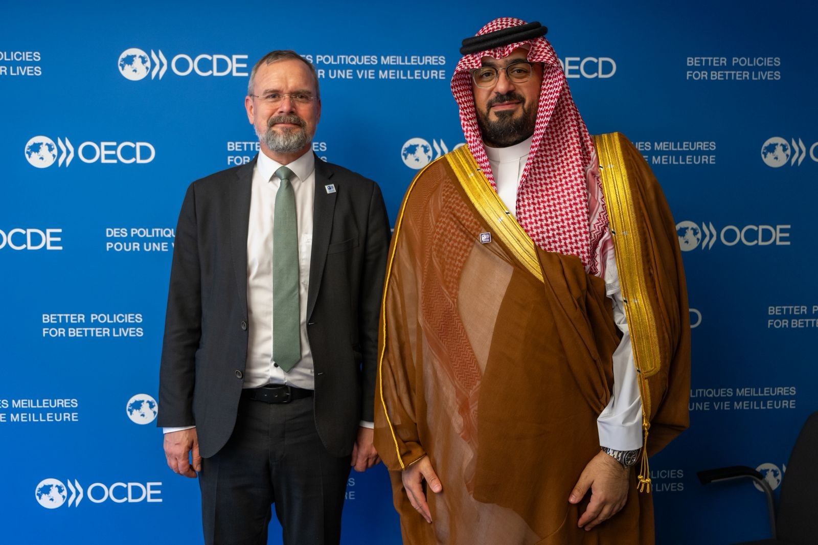 A picture of His Excellency Faisal bin Fadhil Al-Ibrahim with His Excellency Mr. Daddy Mar Kristofferson